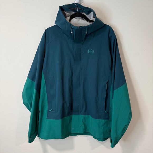 REI Co-op Women's Flash Stretch Rain Jacket Blue Teal 1X Plus Waterproof Shell - Picture 1 of 11